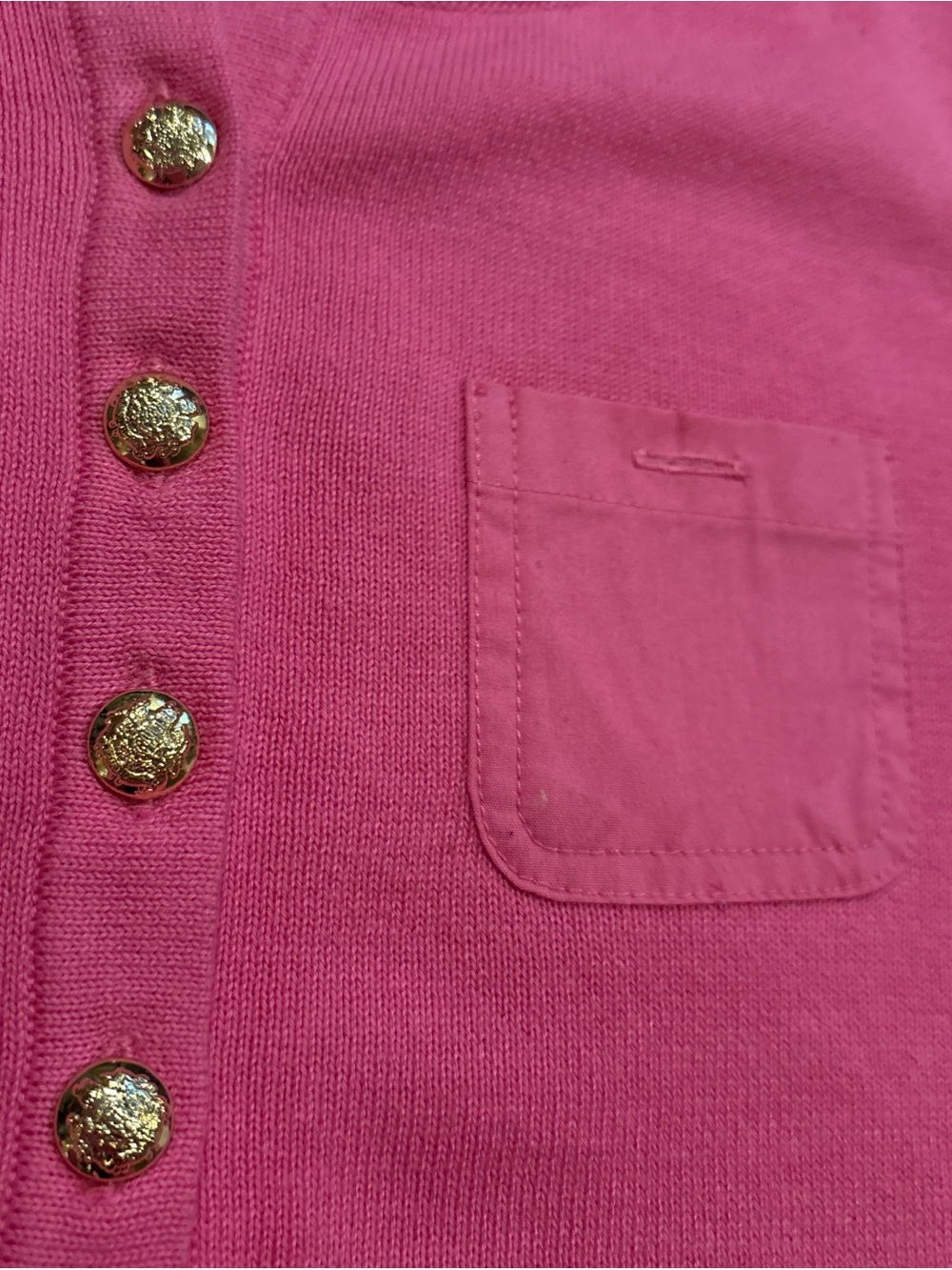 Lauren Ralph Lauren Women’s Petite Size Large Pink 3/4 Sleeve Gold Button Top - Picture 5 of 5